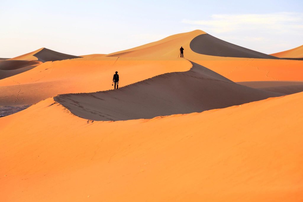 Walking in the middle Sahara desert